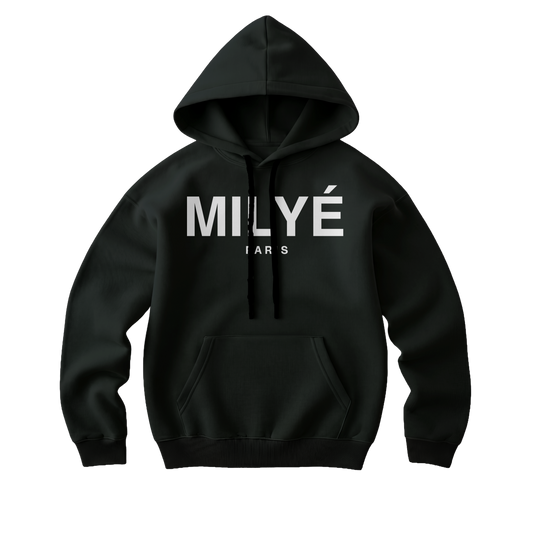 MILYE Paris Hoodie black heavyweight cotton fleece dropped shoulder