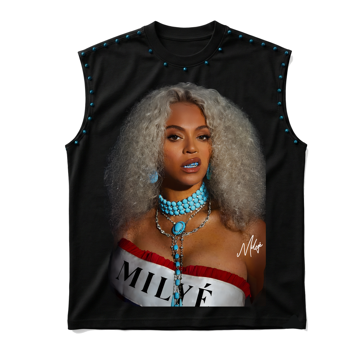 MILYE Azure Royalty Queen Bee rhinestone embellished tee