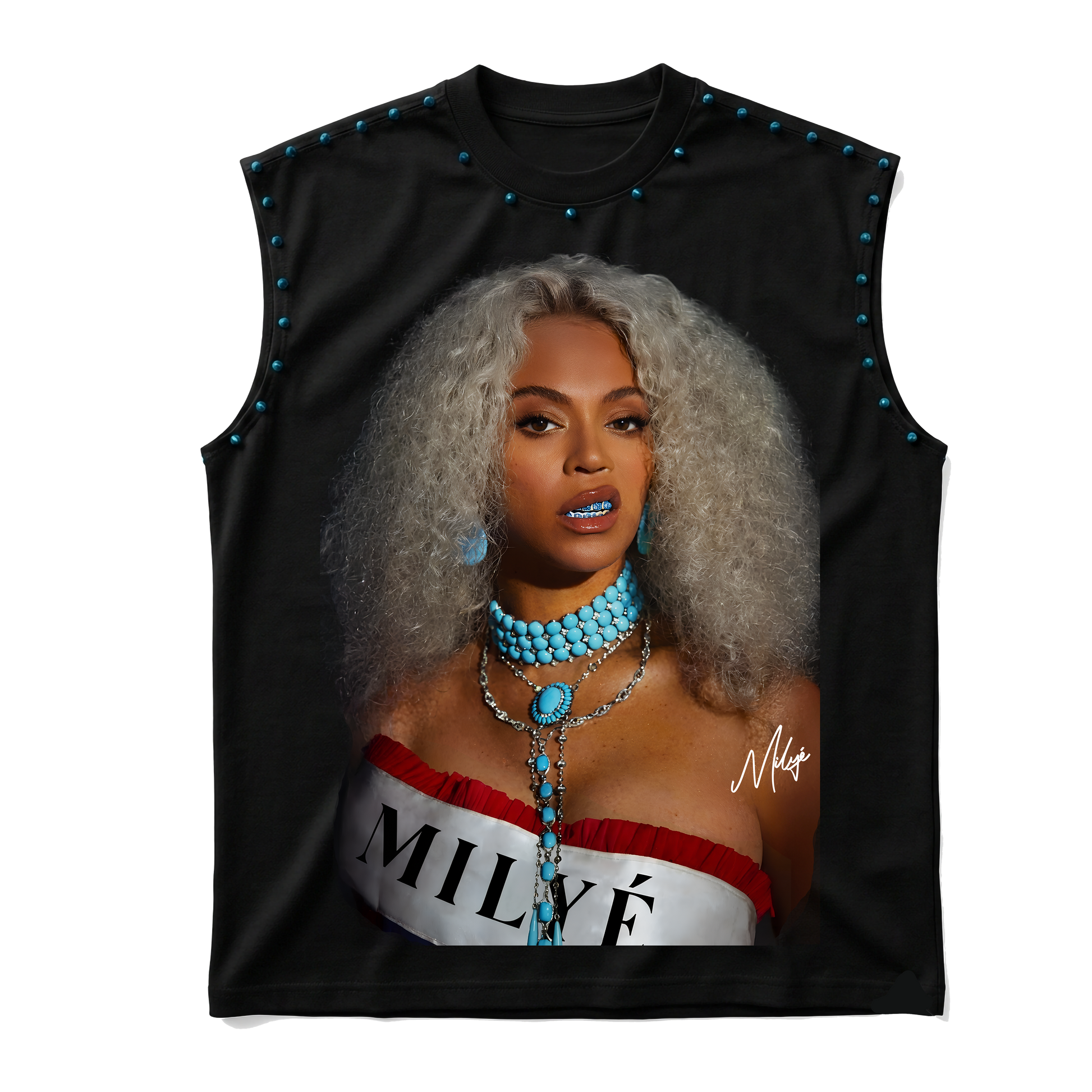 MILYE Azure Royalty Queen Bee rhinestone embellished tee