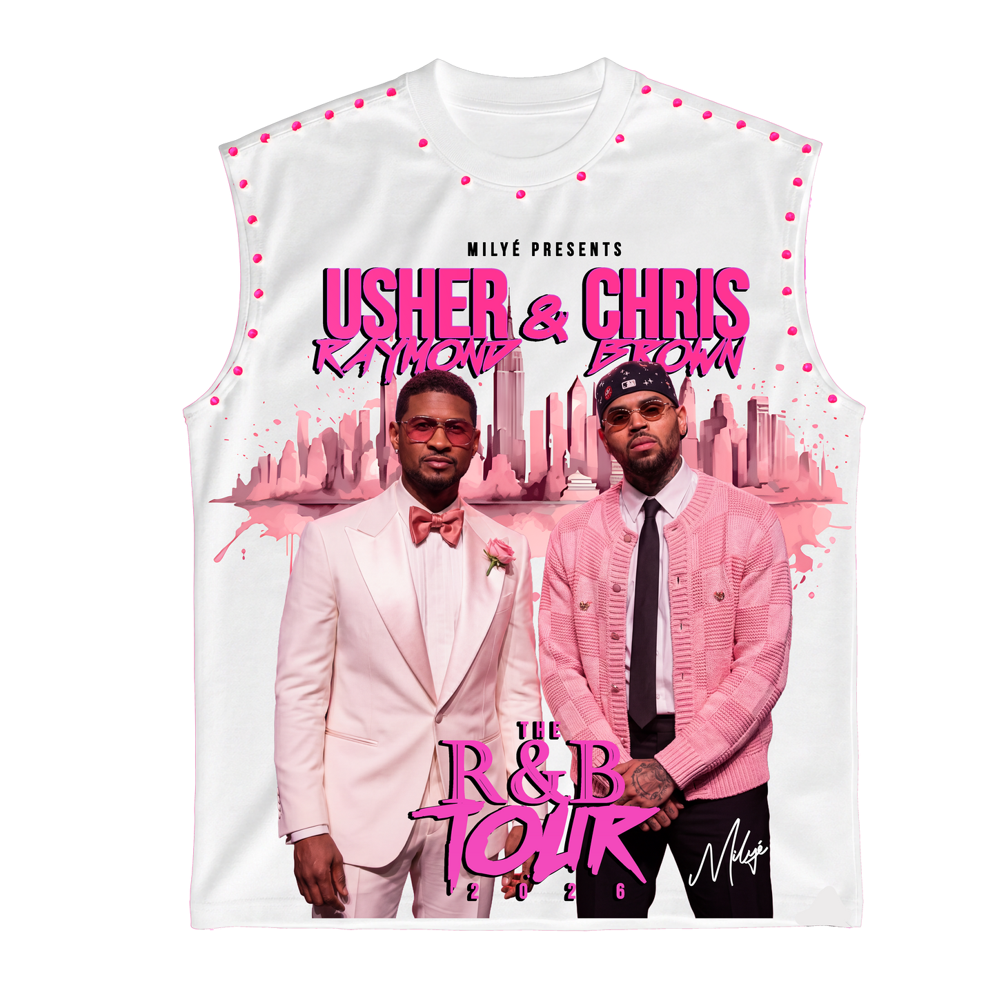 MILYE BLUSH CITY R&B Tour 2026 limited edition rhinestone tee blush